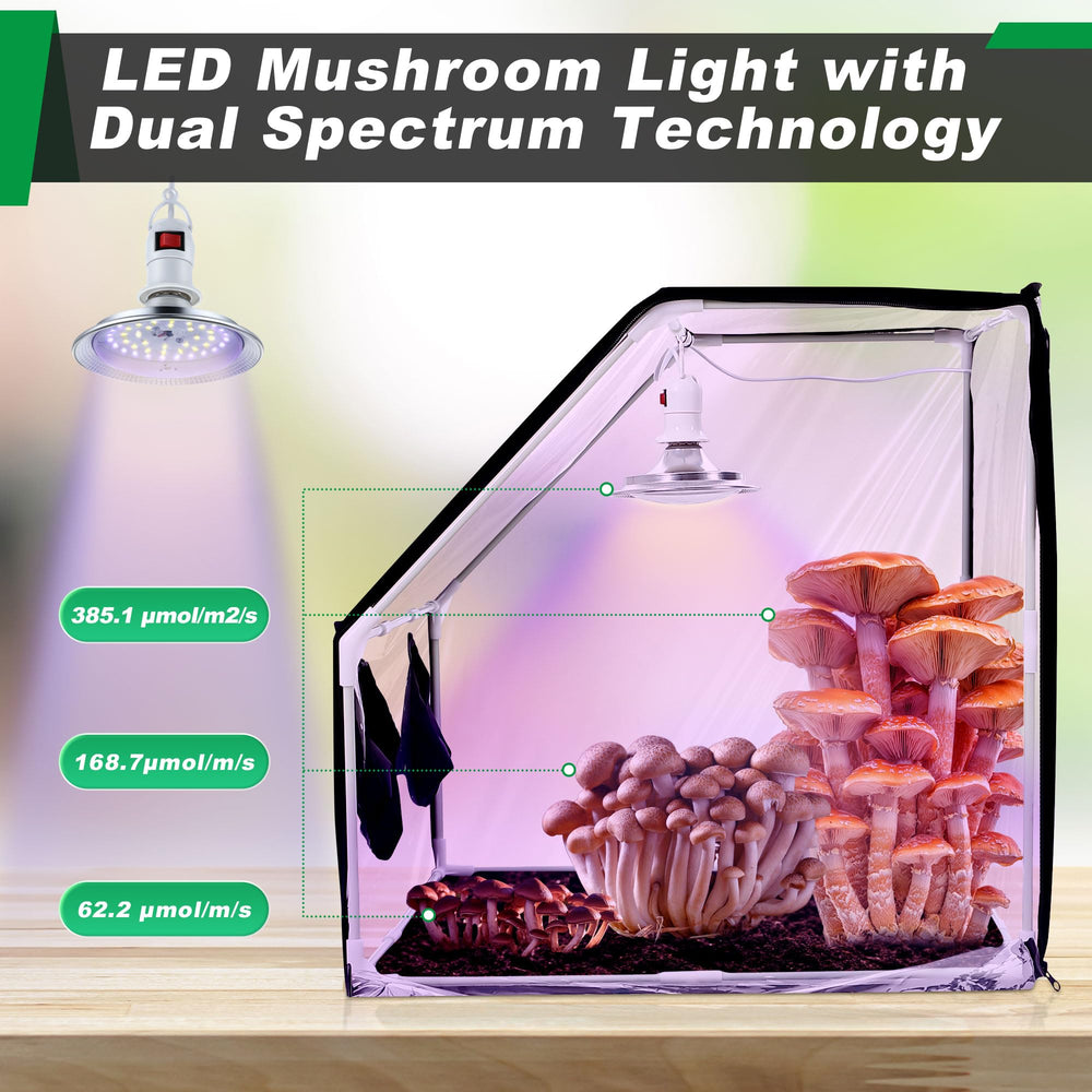 Meonum dual-spectrum LED mounted inside tent delivering tailored growth light