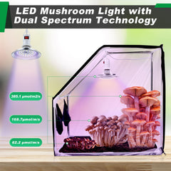 Meonum dual-spectrum LED mounted inside tent delivering tailored growth light