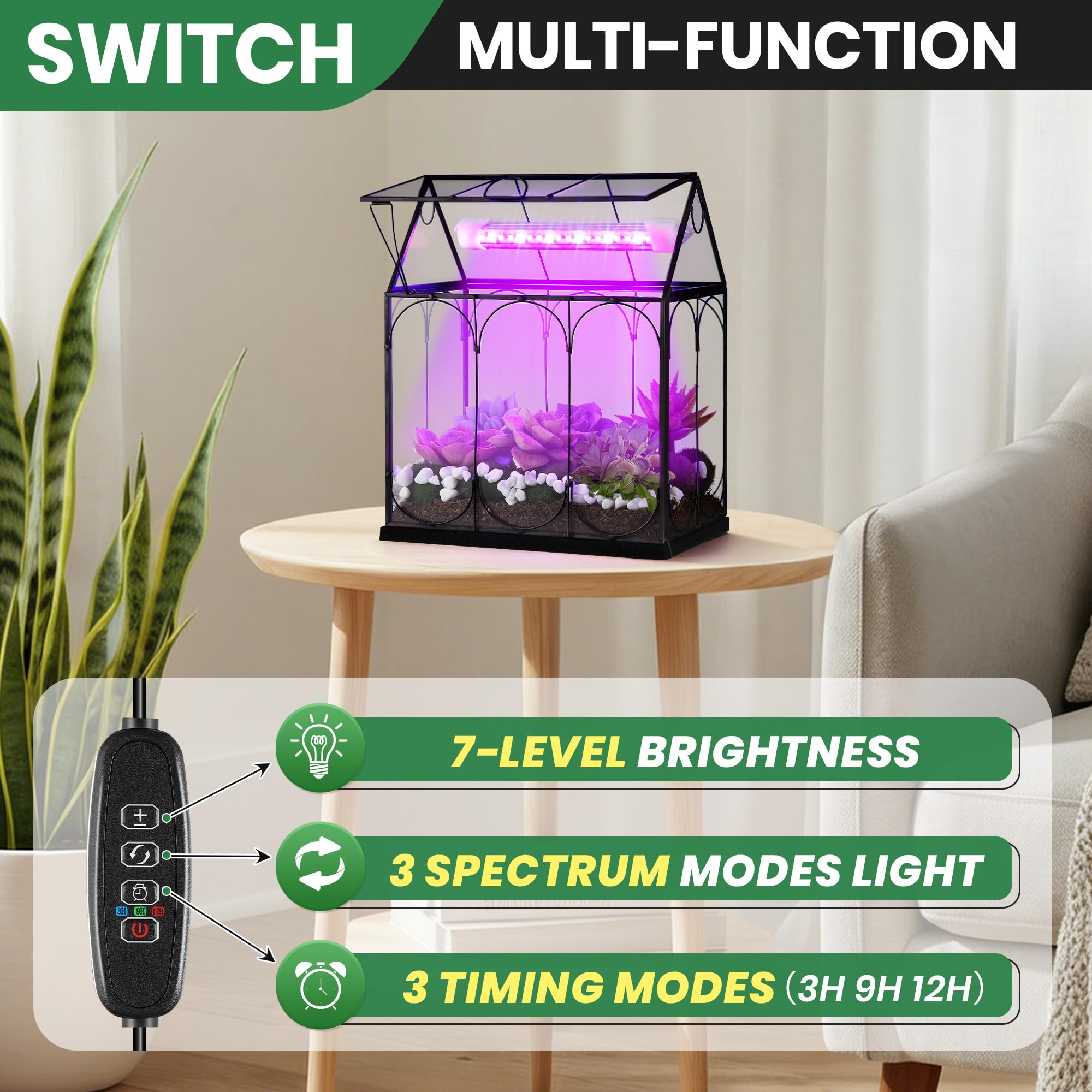 Meonum LED strip closeup highlighting 5W red-blue diodes benefit: targeted plant light