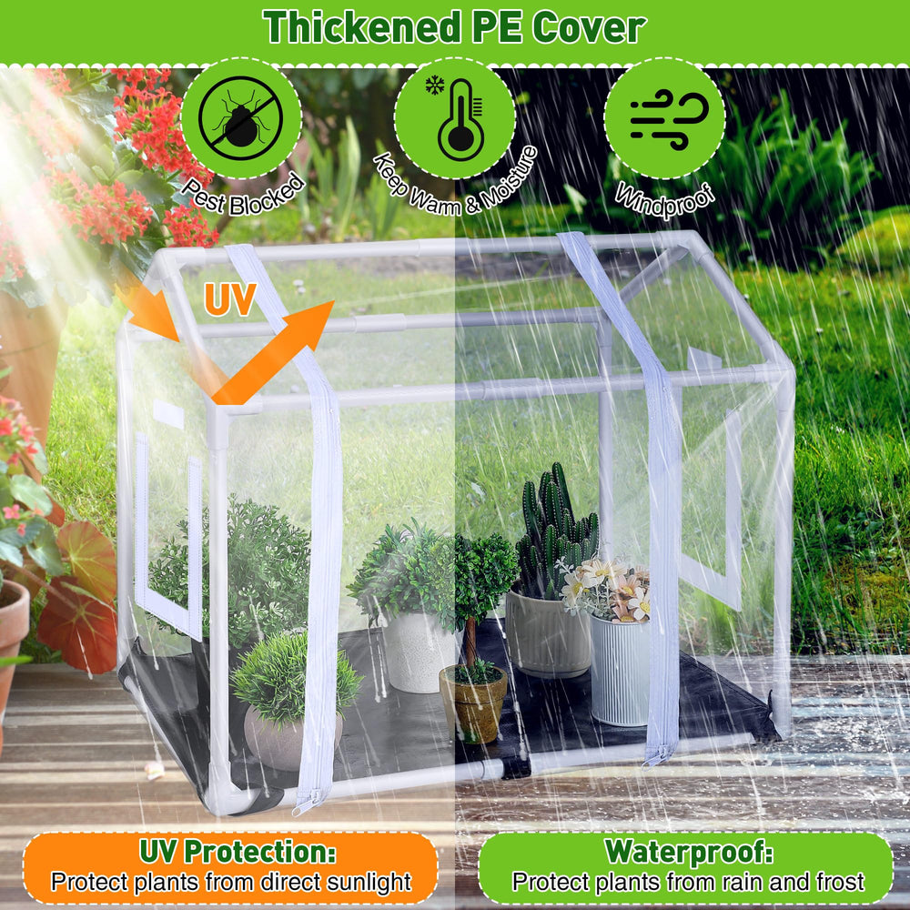 Meonum plants inside closeup showing clear PVC light transmission benefit