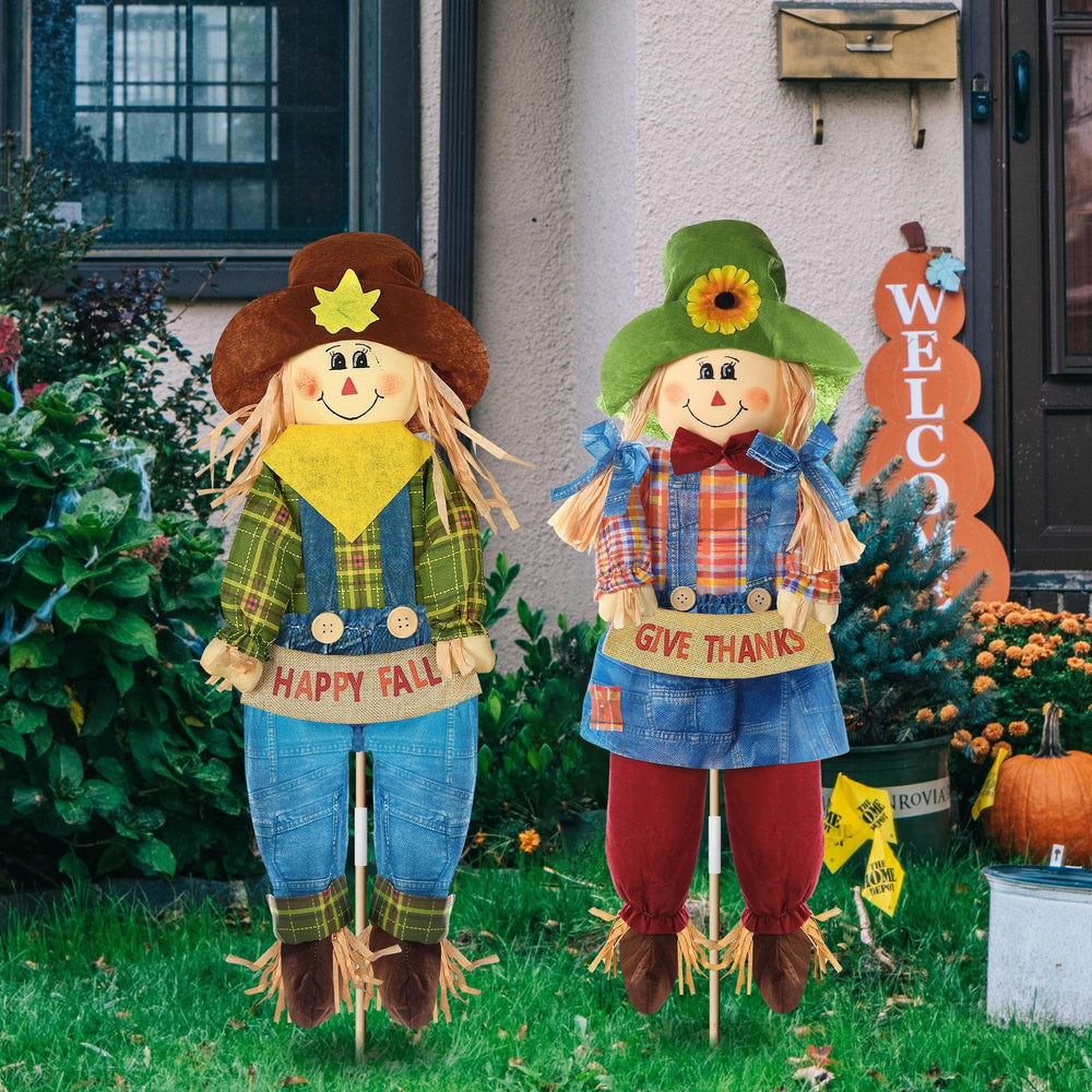 Meonum woman scarecrow planted in garden enhancing autumn décor