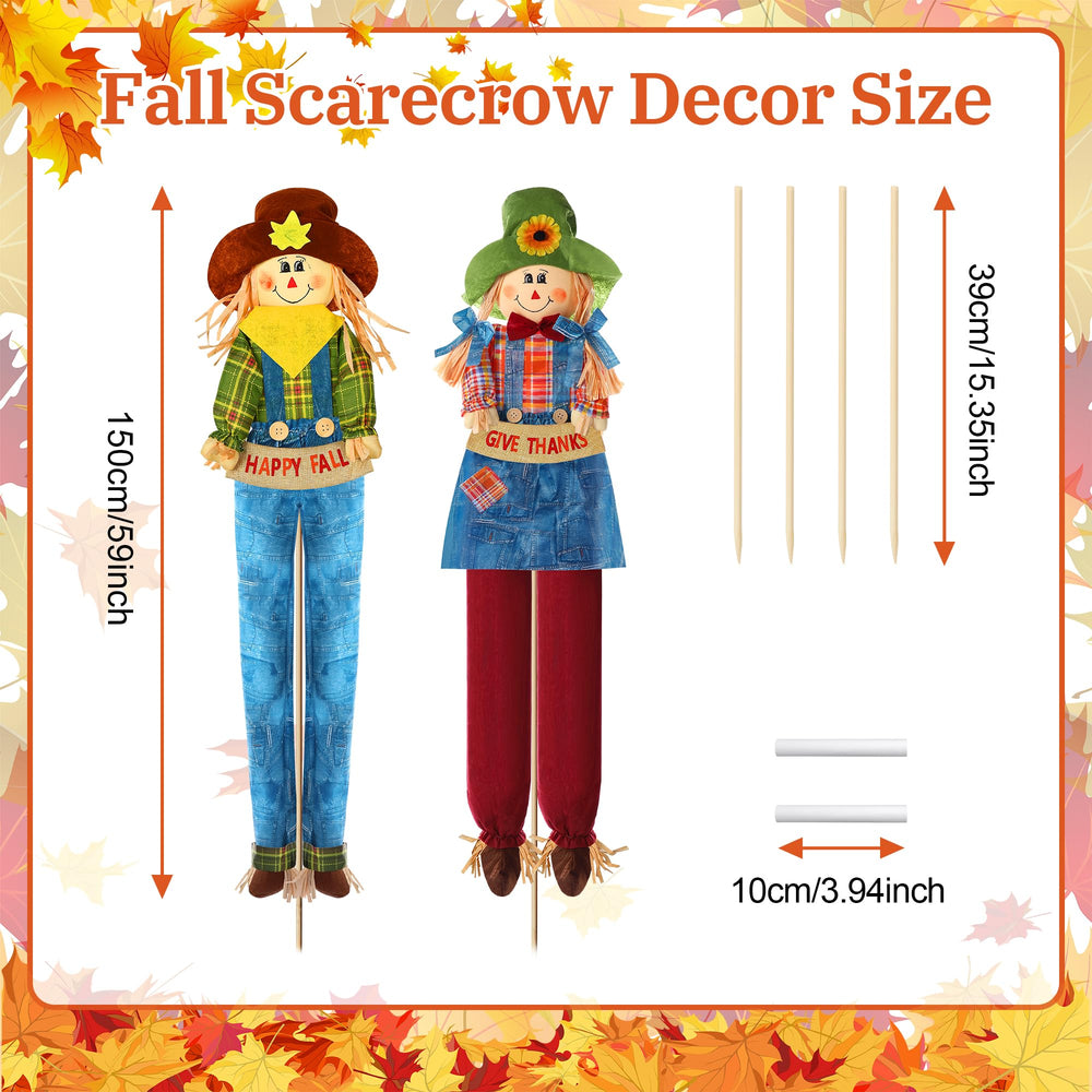 Meonum scarecrows staked in yard adding curb appeal and seasonal charm