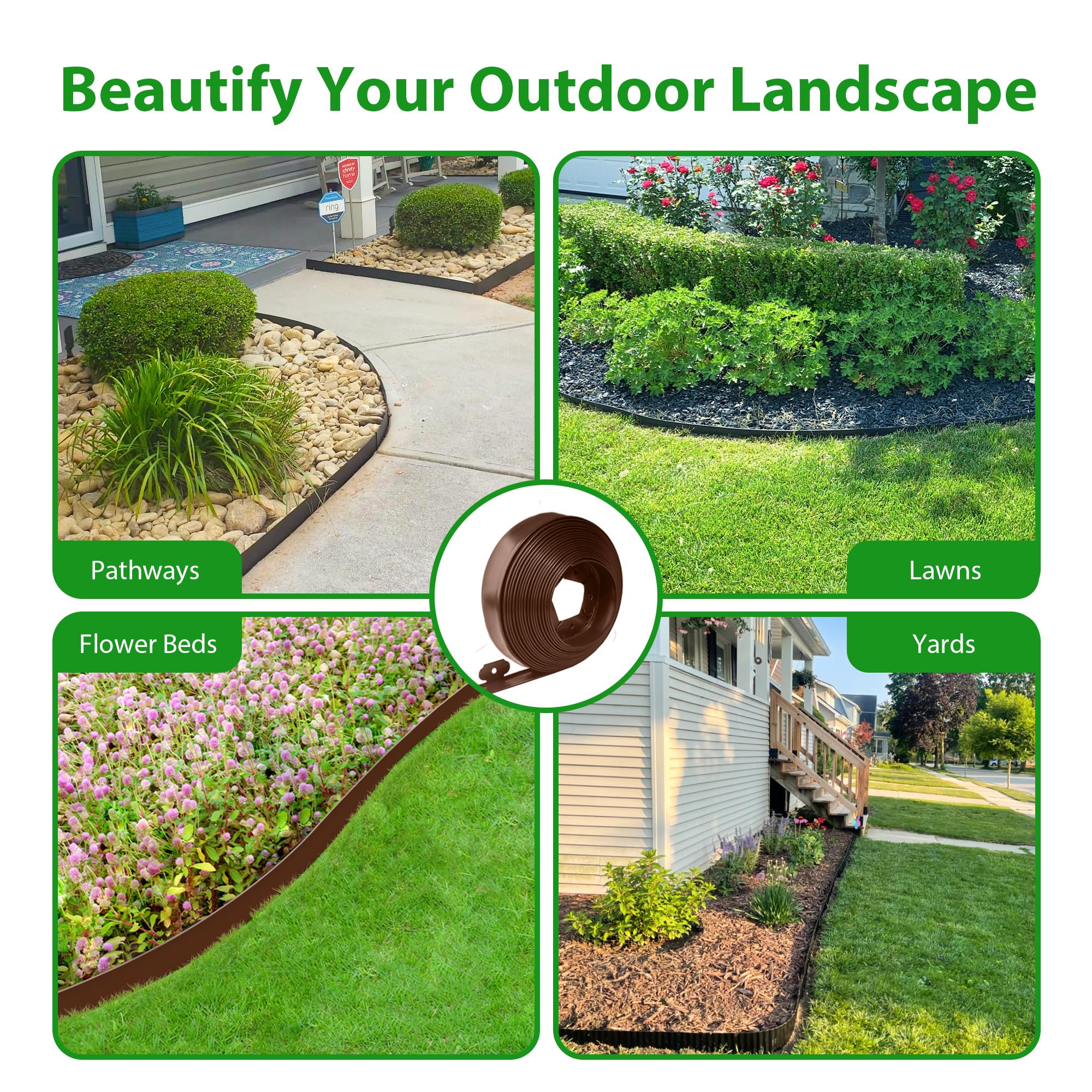 Meoslss edging installed around a curved flower bed demonstrating flexible shaping benefit