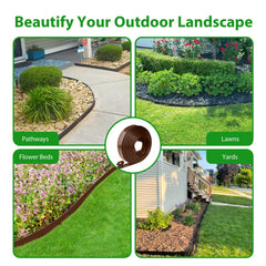 Meoslss edging installed around a curved flower bed demonstrating flexible shaping benefit