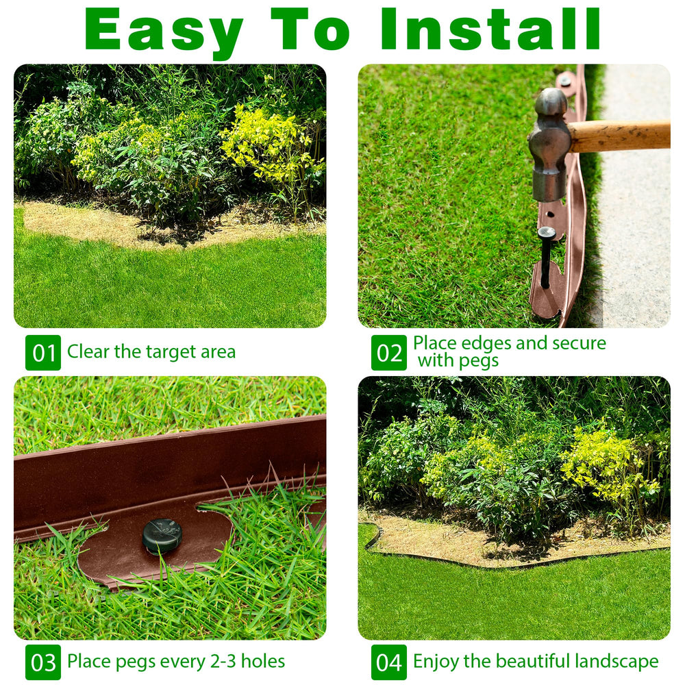 Meoslss edging forming a straight lawn border containing grass and mulch neatly