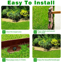 Meoslss edging forming a straight lawn border containing grass and mulch neatly