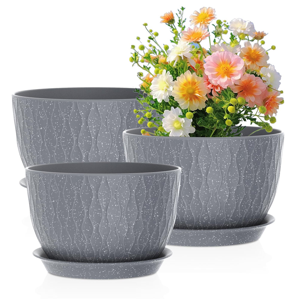 Meowell speckled grey set front view shows modern planters and styling benefit