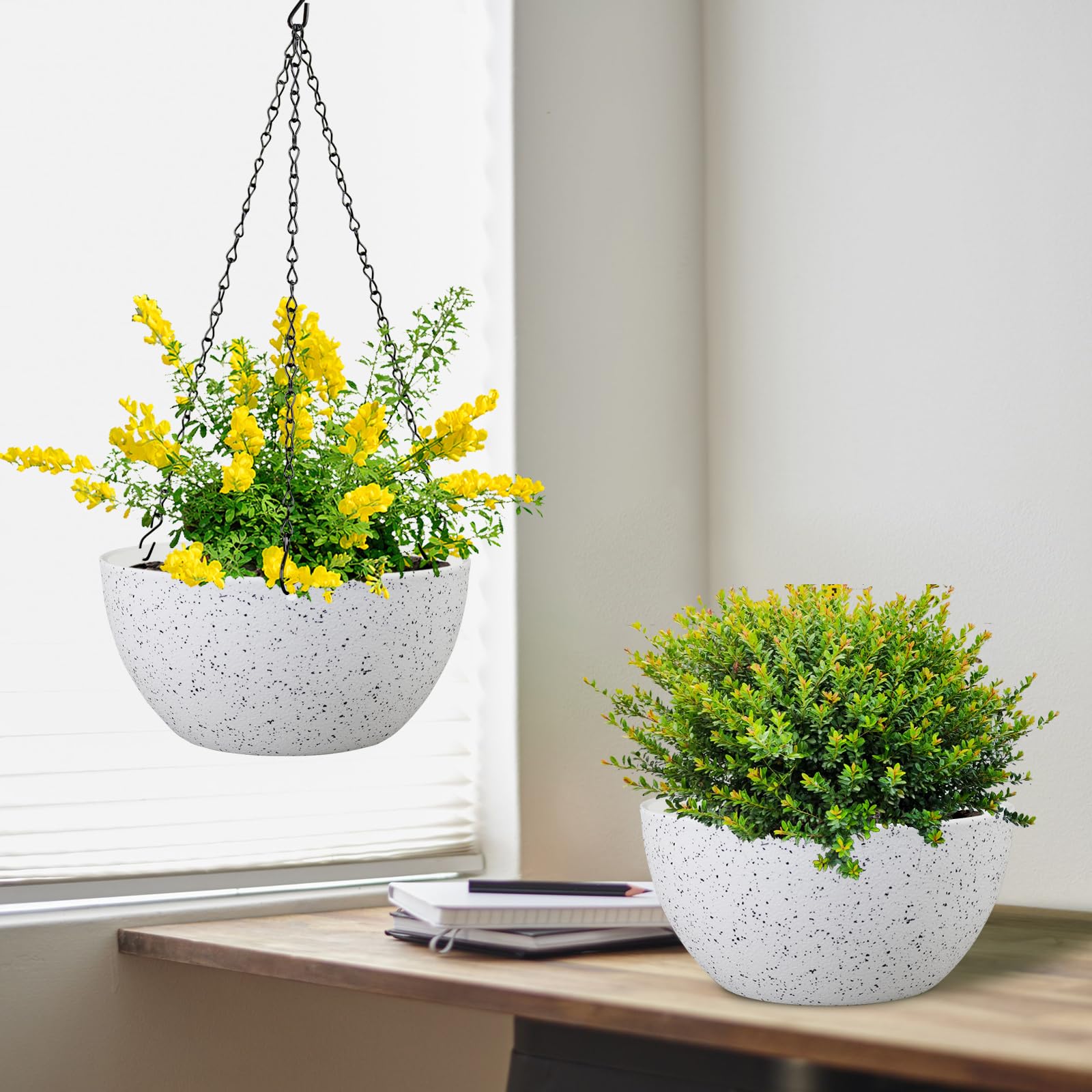 Meowell hanging planters on a balcony illustrating space-saving plant display