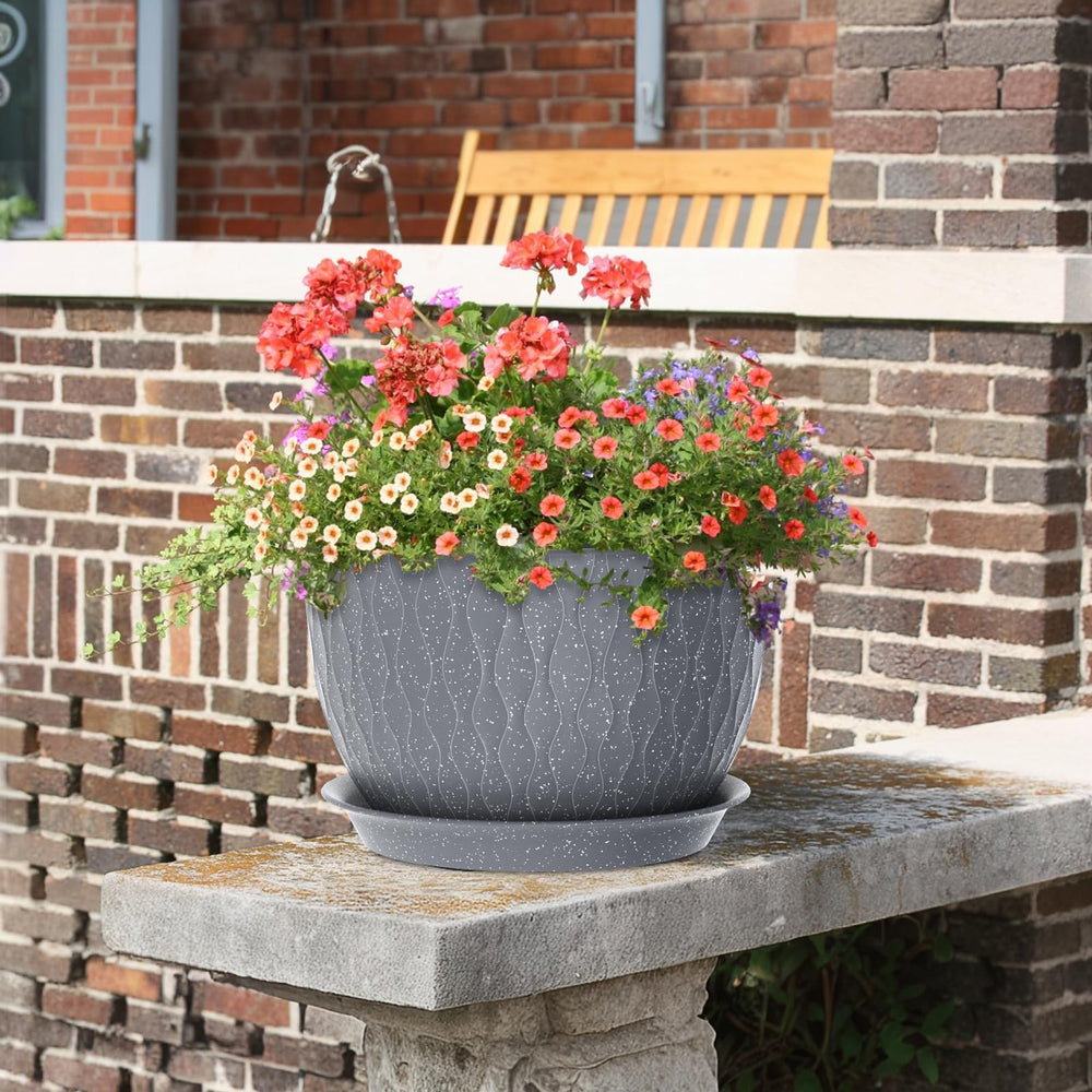 Meowell planters on patio lifestyle image shows outdoor resilience and curb appeal