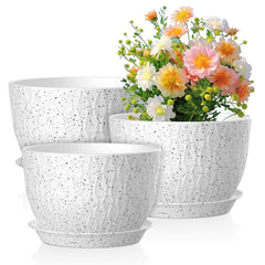 Meowell front view speckled white planters showing modern ripple design and curb appeal