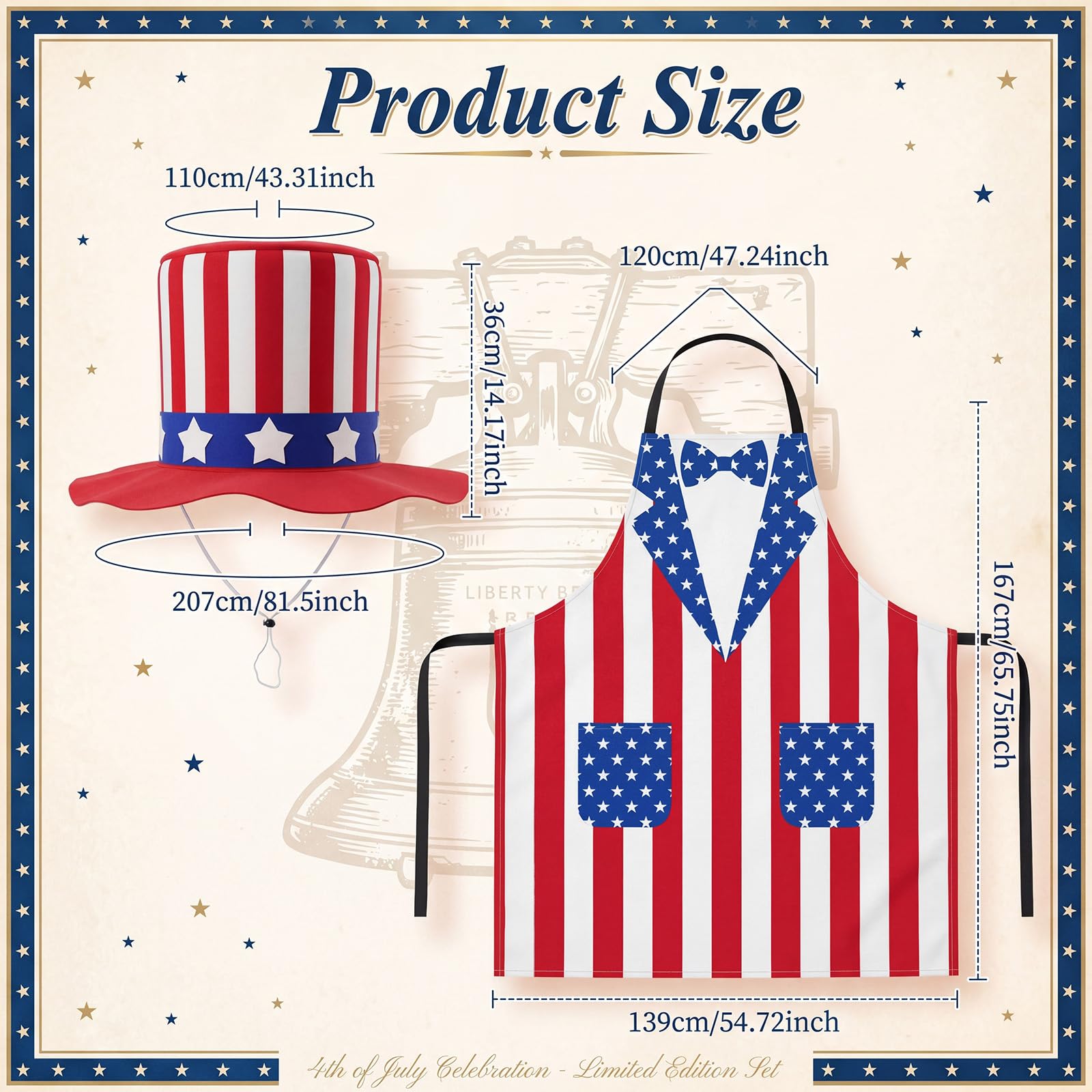 Mepase close-up of star-spangled hat showing large motif for clear visibility