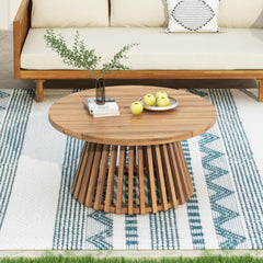 Merax front view of round acacia table showing stable design and visual appeal