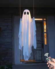 MERKYO front porch display ghost with lights drawing neighbor attention