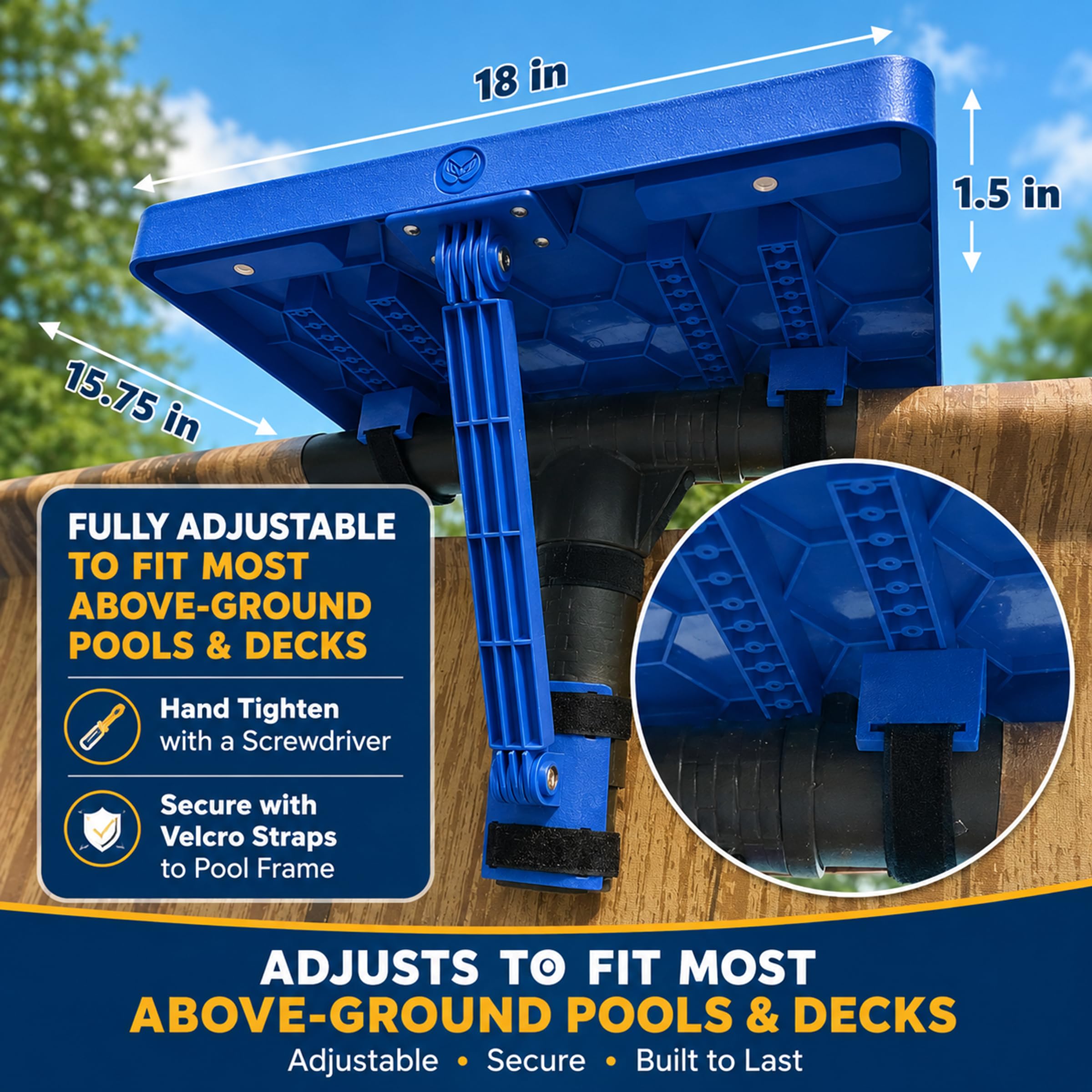 Mermaid Gear installed on pool rail showing adjustable fit and stability