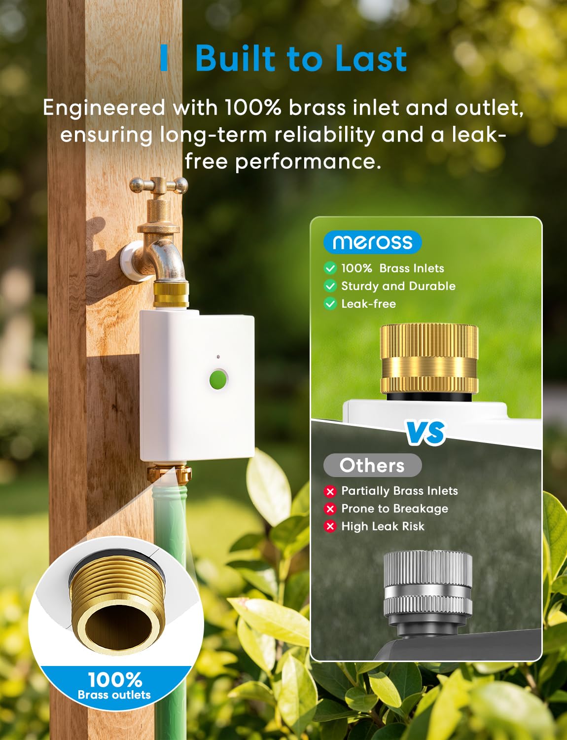 meross brass fittings closeup highlighting corrosion resistance and durability