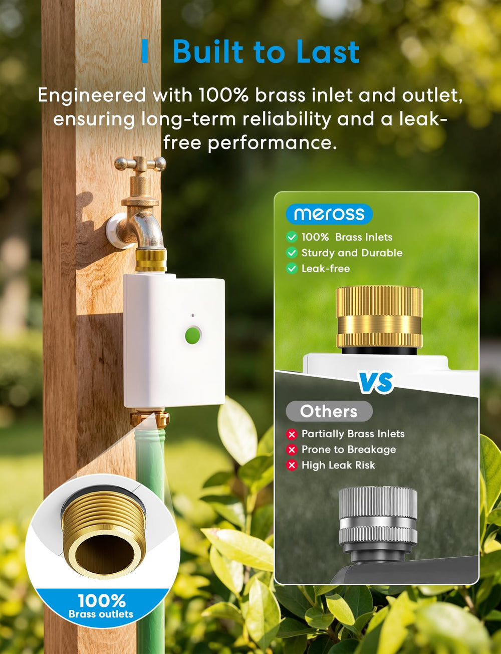 meross brass fittings closeup highlighting corrosion resistance and durability