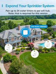 meross timer attached to an outdoor faucet enabling remote watering and hands-free control