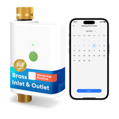 meross front view of WiFi water timer showing durable housing and connector benefit: reliable outdoor control