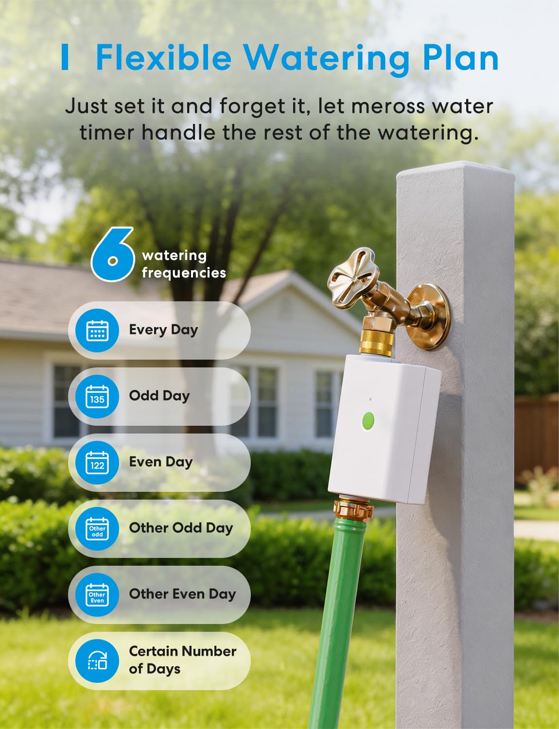 meross watering a garden showing automated irrigation convenience and healthier plants