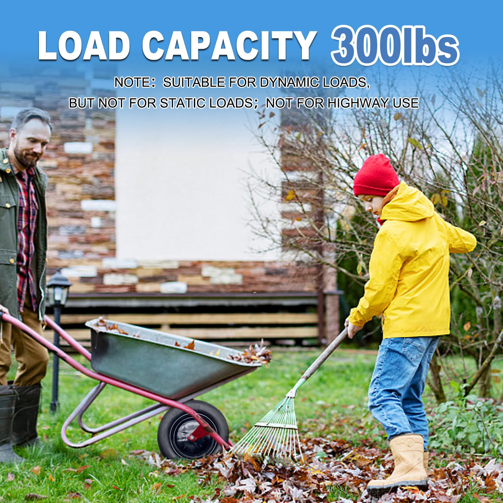 MerryYard wheel installed on wheelbarrow carrying tools for reliable use