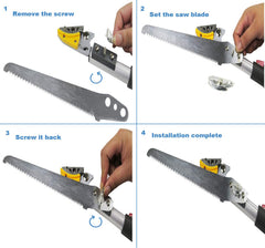 Mesoga extended pole saw in use reaching high branch safely from ground