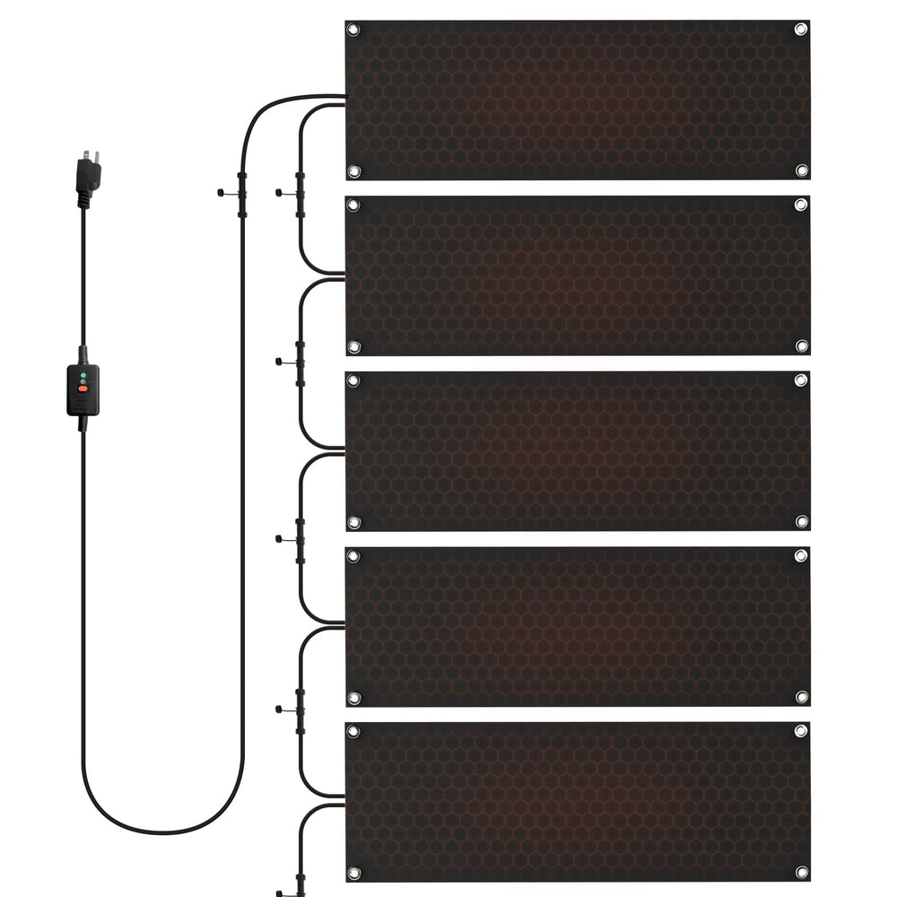 mestyl front packaging showing five heated mats and included adapter for quick setup