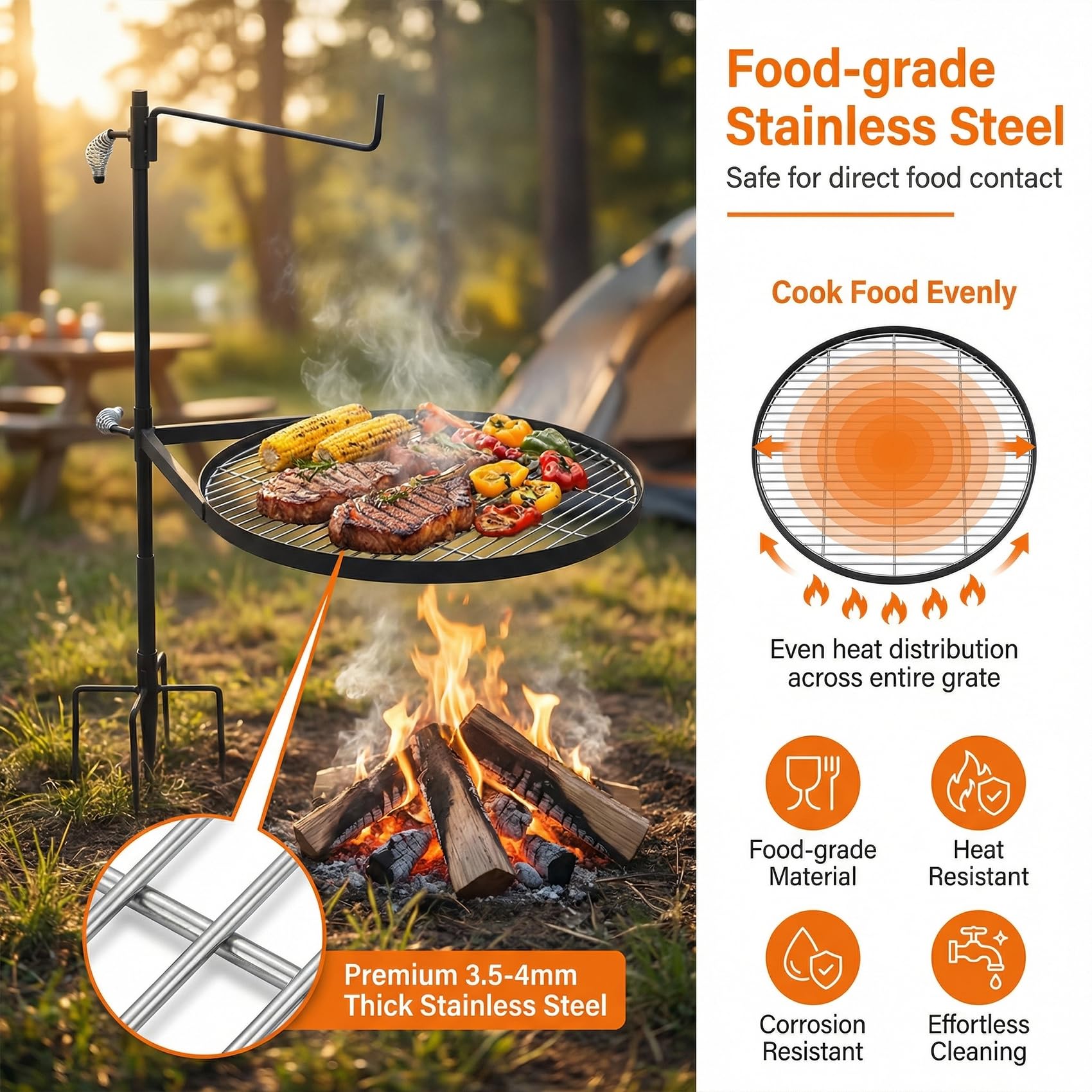 METORICO Dutch oven hanging hook in use offering dual-cooking capability