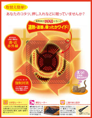METRO heater installed under kotatsu table, efficient warmth delivered to tabletop interior