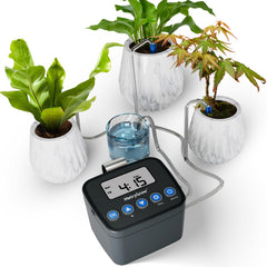 MetryGrow controller front view showing timer and compact design benefit