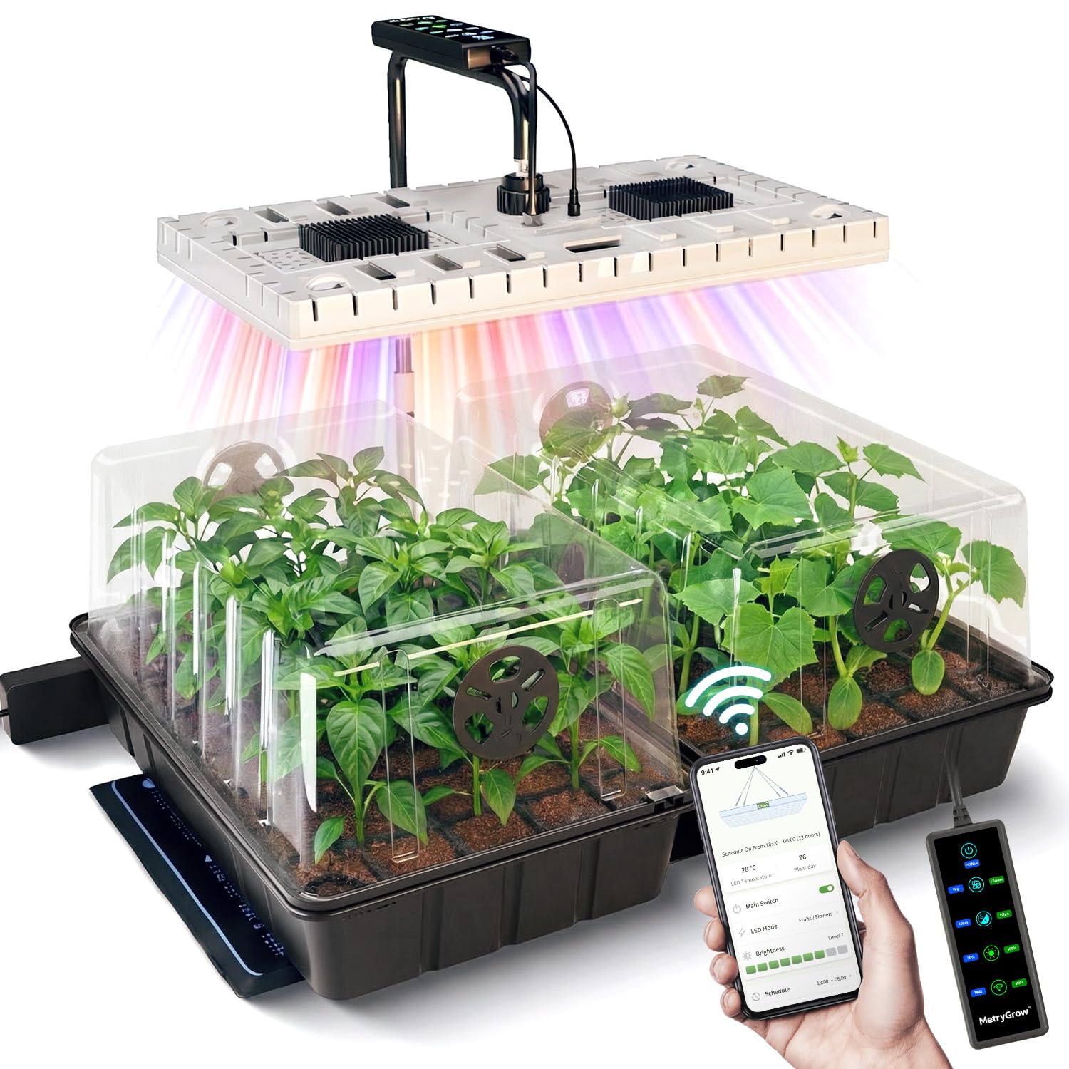 MetryGrow full kit front view showing complete seed starting system and easy setup