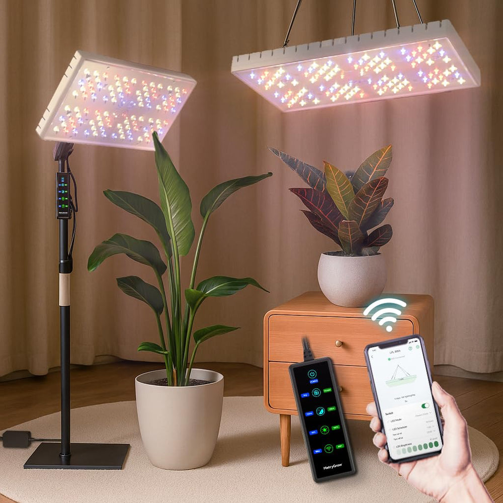 MetryGrow front view lamp showing sleek design and even light distribution benefit