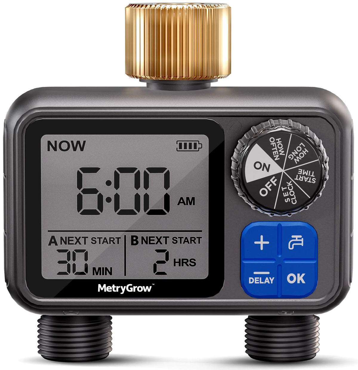 MetryGrow front view of timer showing dial and LCD, clear programming benefit