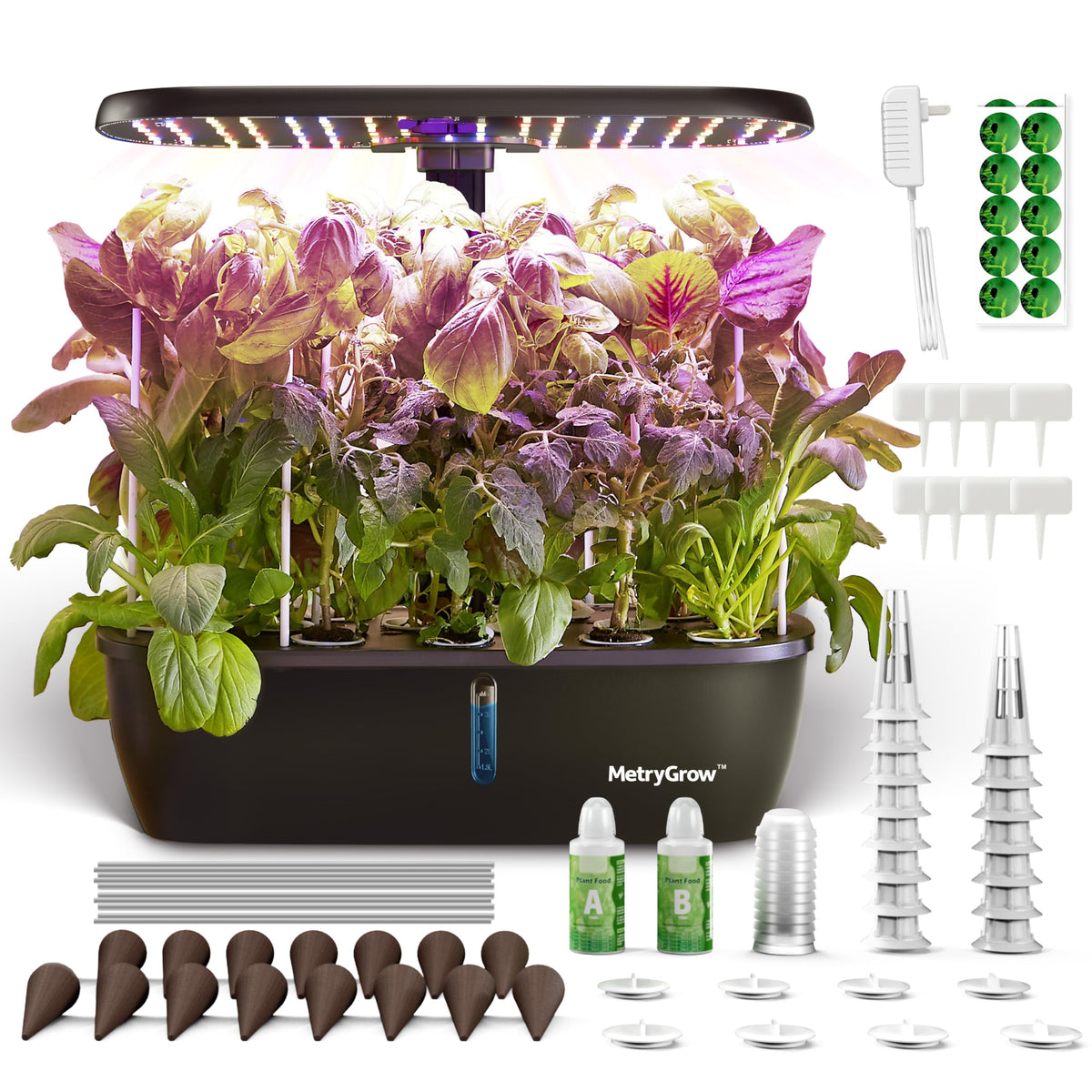 MetryGrow MG-15 frontal mostrando 15 macetas y diseño compacto para cocina