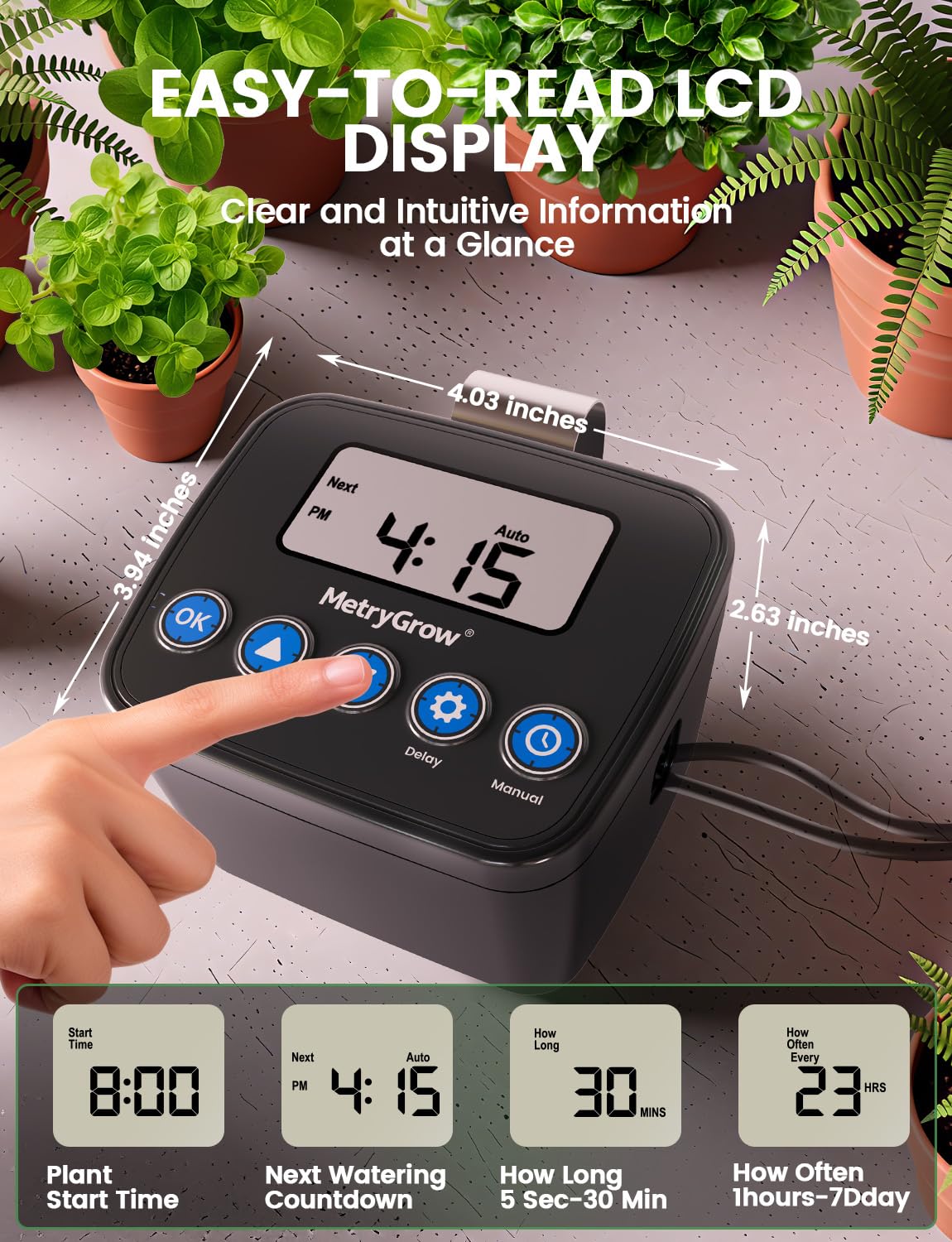 MetryGrow system installed on balcony keeping multiple potted plants hydrated benefit
