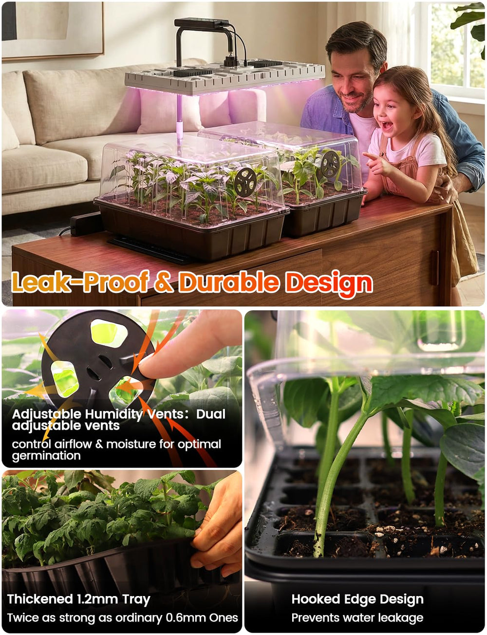 MetryGrow tray base leakproof ridge preventing water drips and protecting heating mat