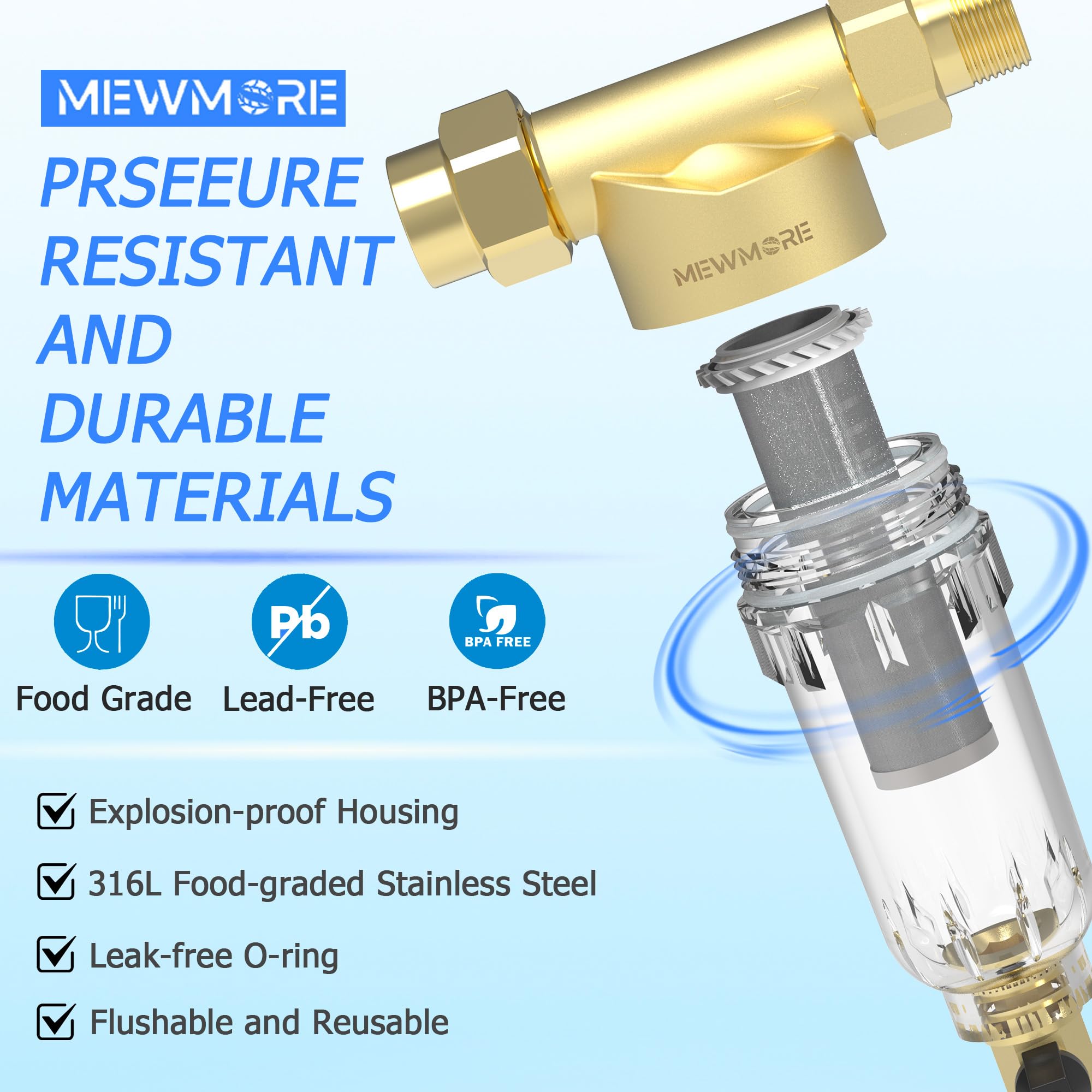 MewMore three stainless steel mesh cartridges displayed to show filtration options