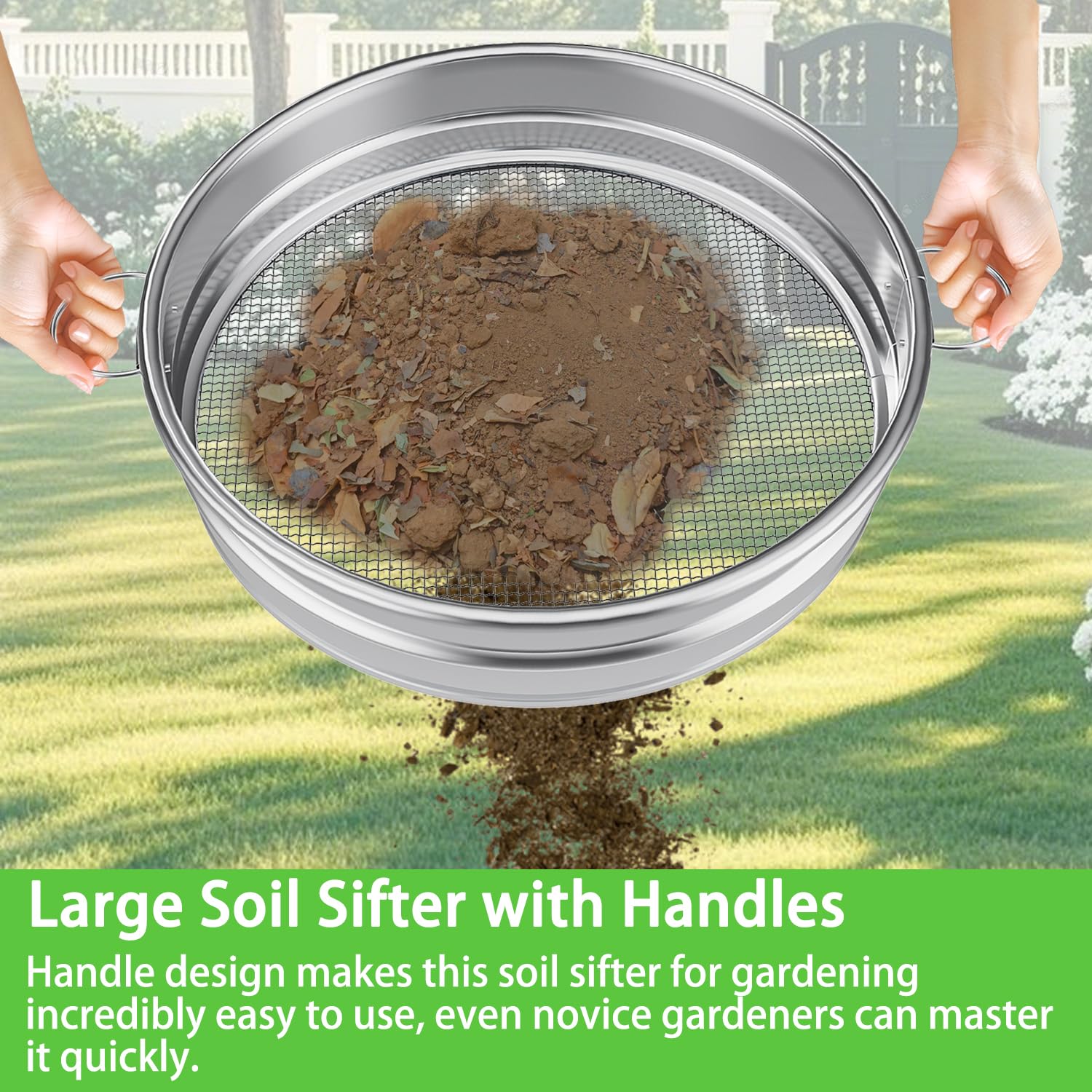 MEWPON sifter sorting compost and soil into fine texture benefit better potting mix