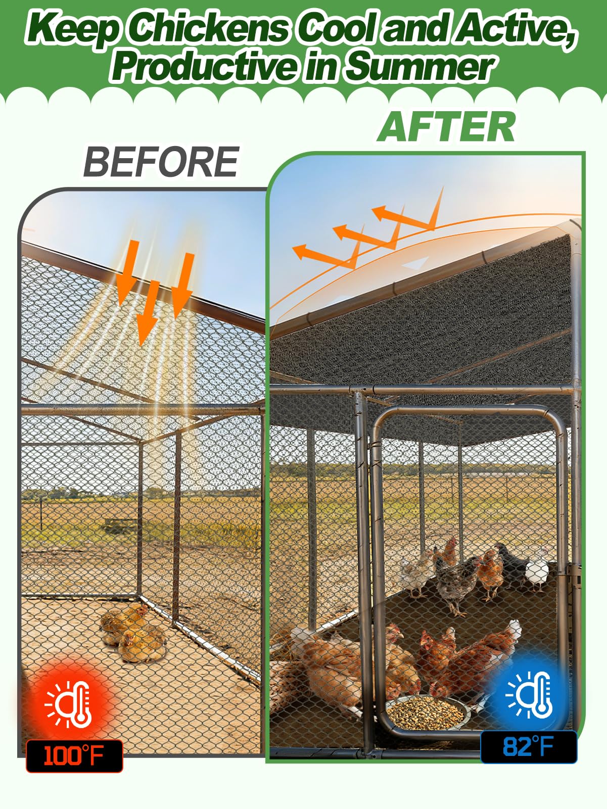 MEWTOGO installed over a chicken coop reducing heat and improving ventilation