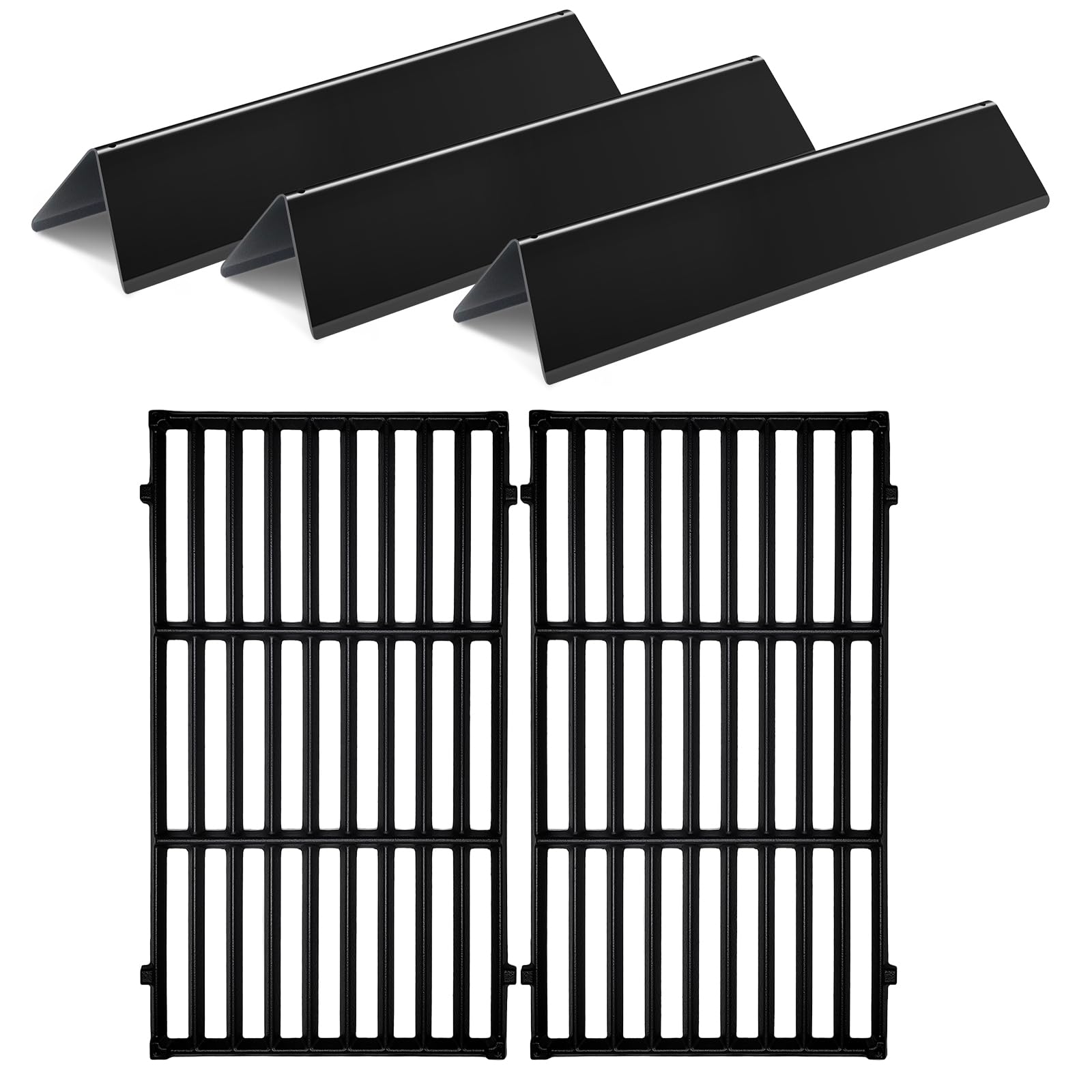 Meyafiny front view showing cast iron grates and flavorizer bars, improves searing