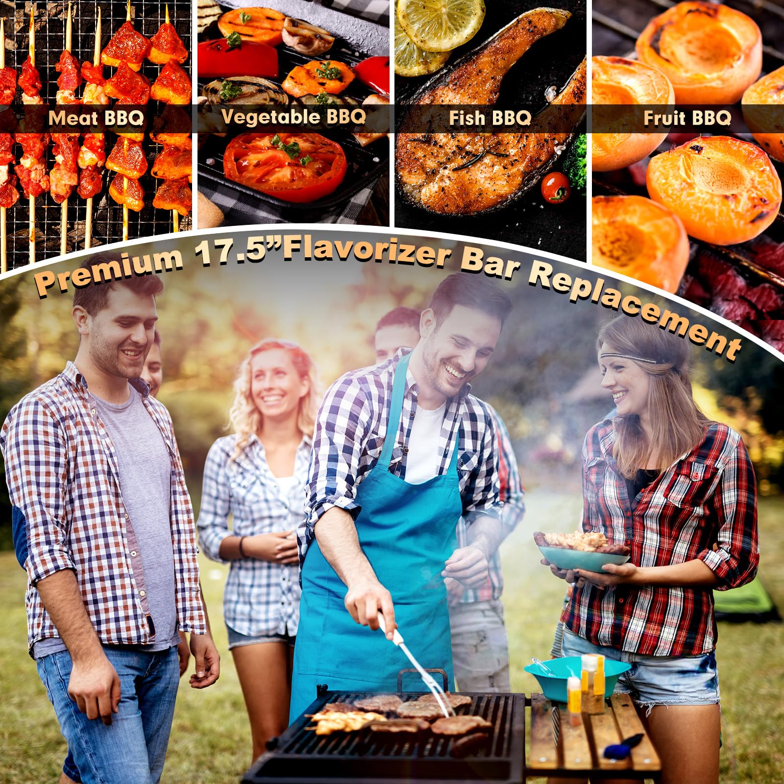 Meyafiny grilling scene with seared steaks, enhances smoky flavor and marks
