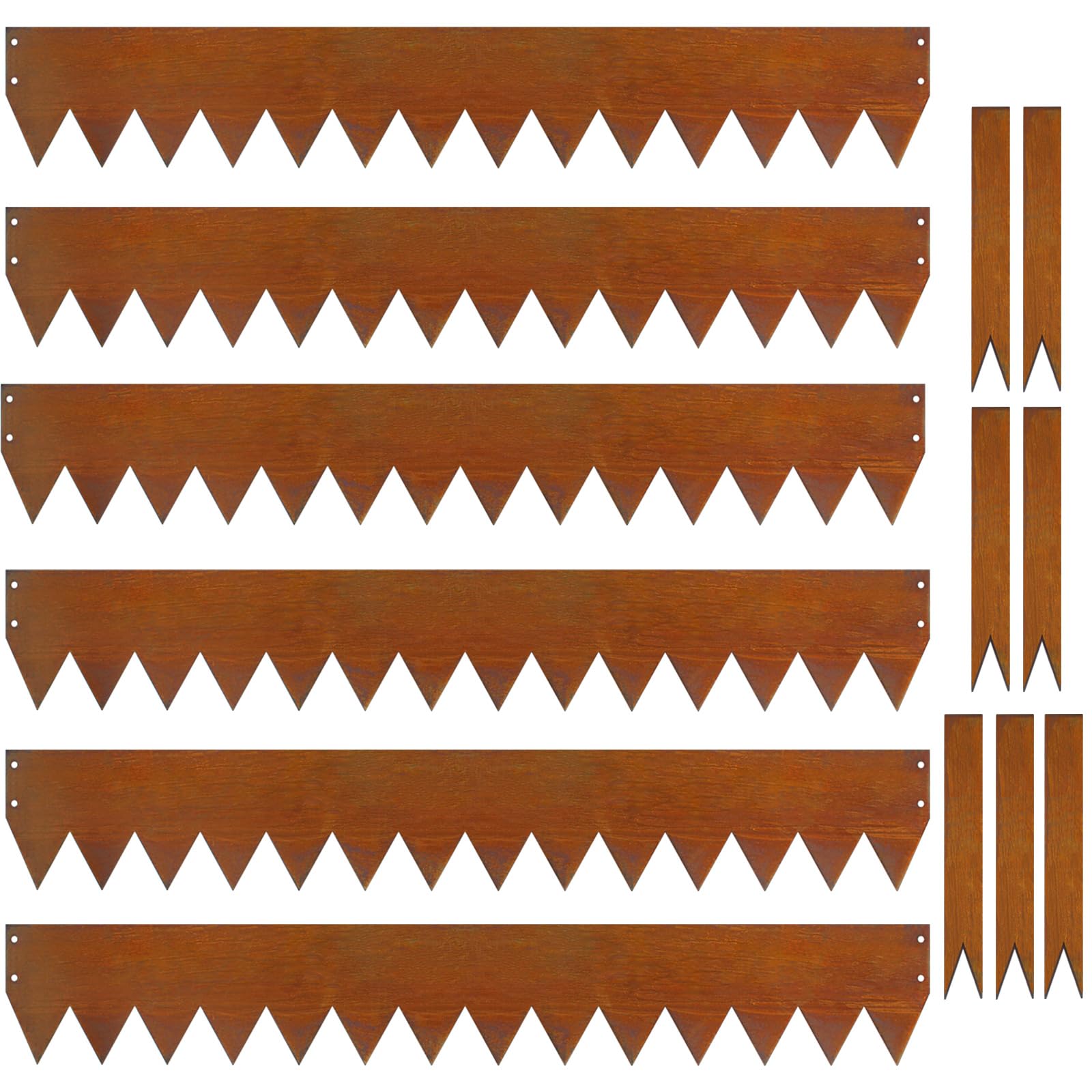 Meyoppm front view of boxed 6-pack edging showing durable corten finish