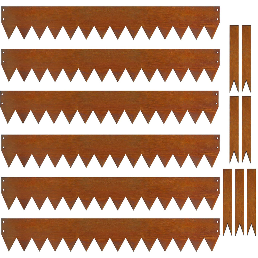 Meyoppm front view of boxed 6-pack edging showing durable corten finish