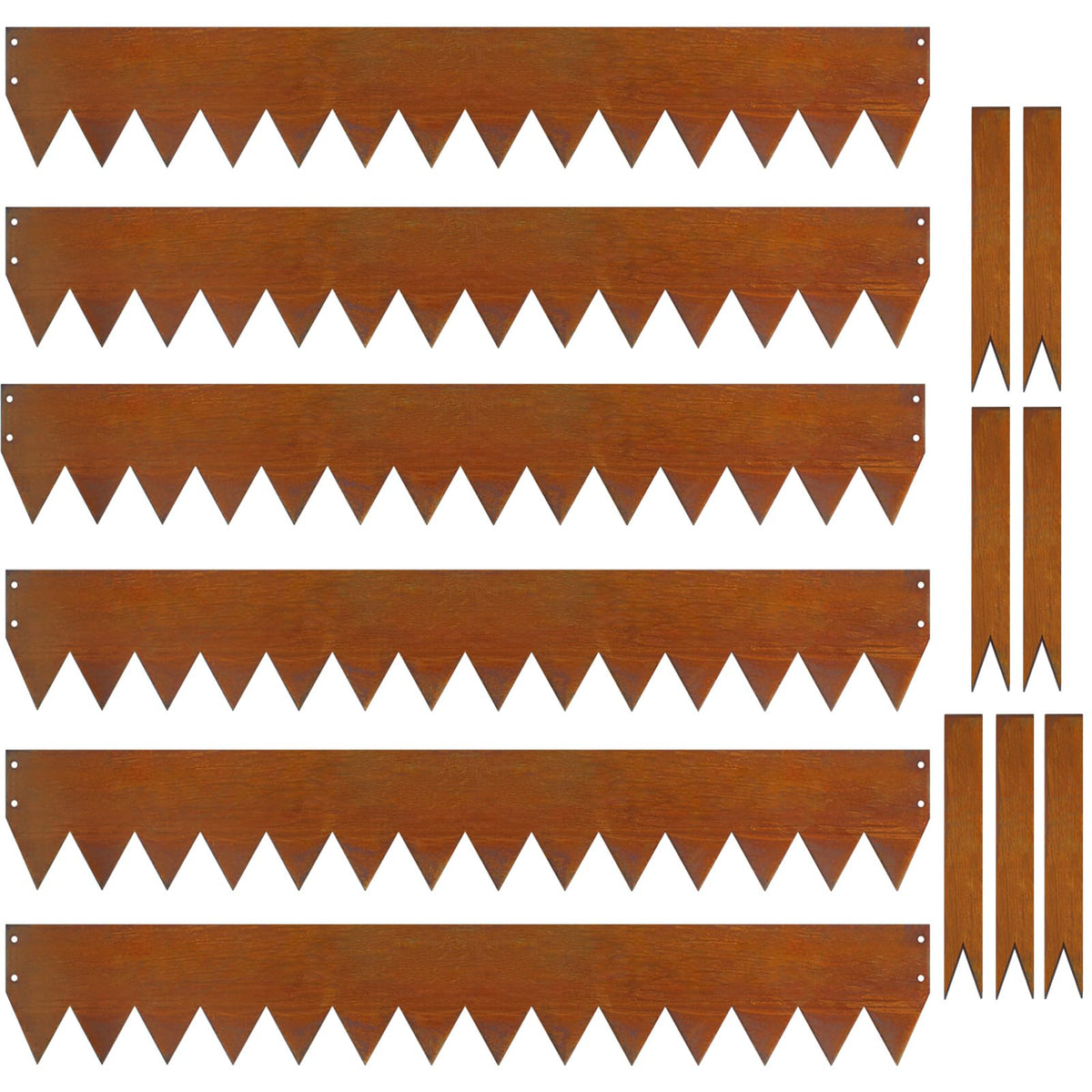 Meyoppm front view of boxed 6-pack edging showing durable corten finish