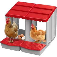 Meyoppm front view of two-hole nest box showing organized egg collection benefit
