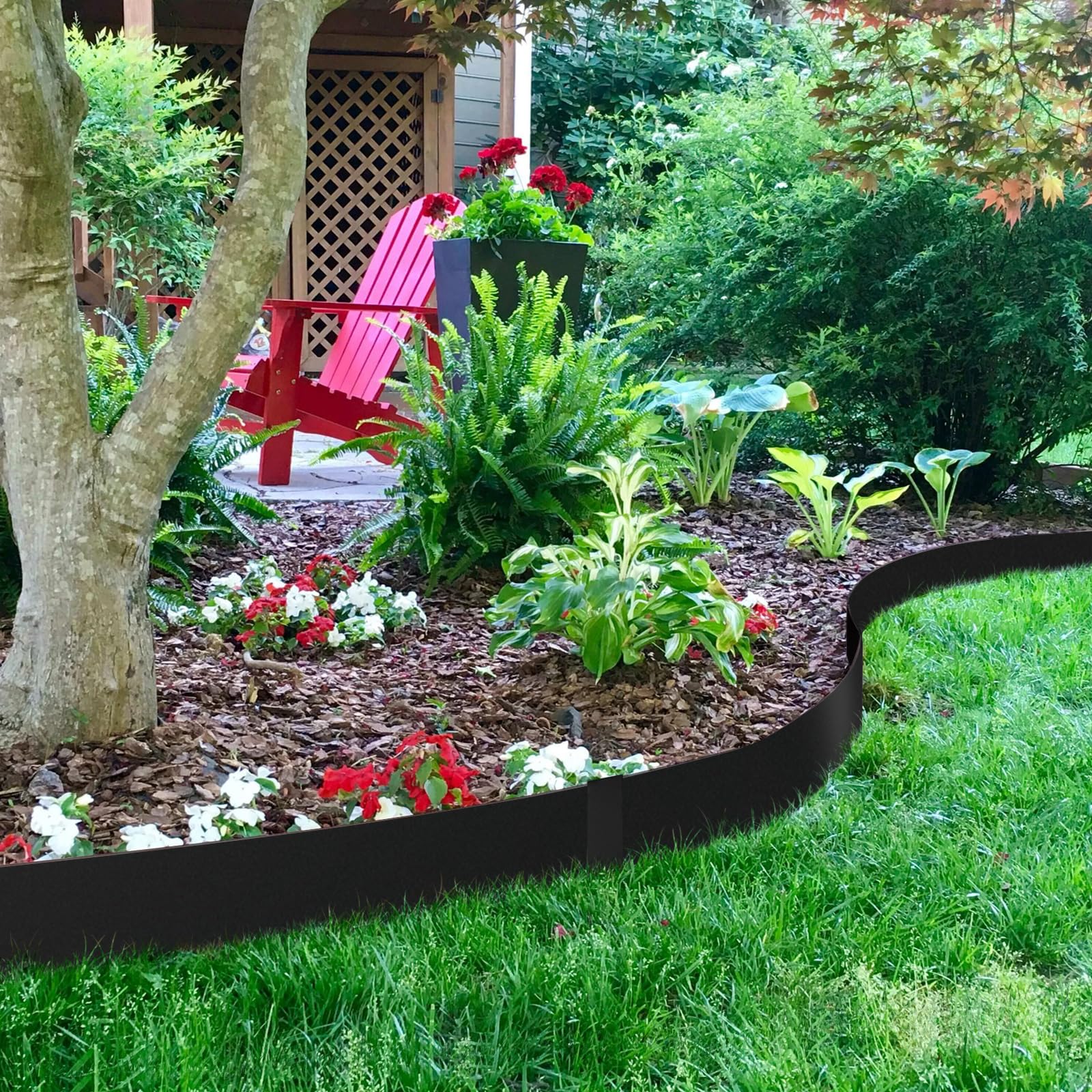 Meyoppm garden bed overview showing finished professional-looking landscape edge