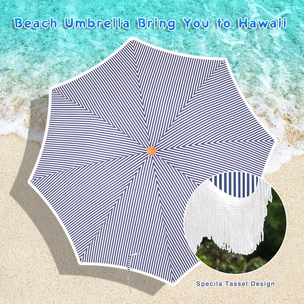 MFSTUDIO umbrella beside beach chair showing 7ft scale and coverage area