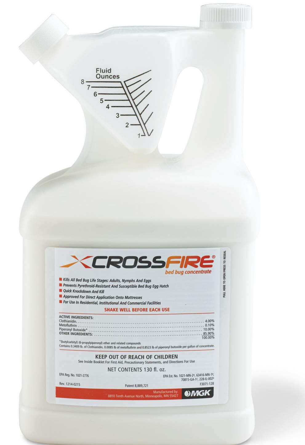 MGK Crossfire front label showing bottle and clear product identification for quick selection
