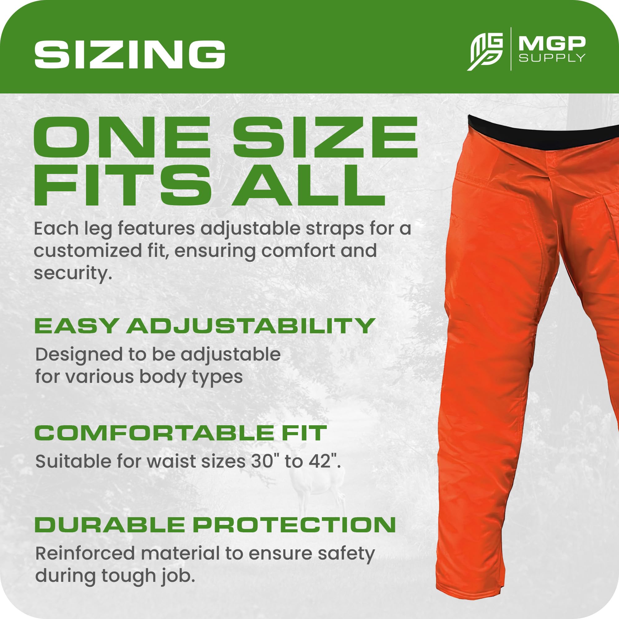 MGP SUPPLY waist buckle detail demonstrating adjustable fit and quick on-off convenience