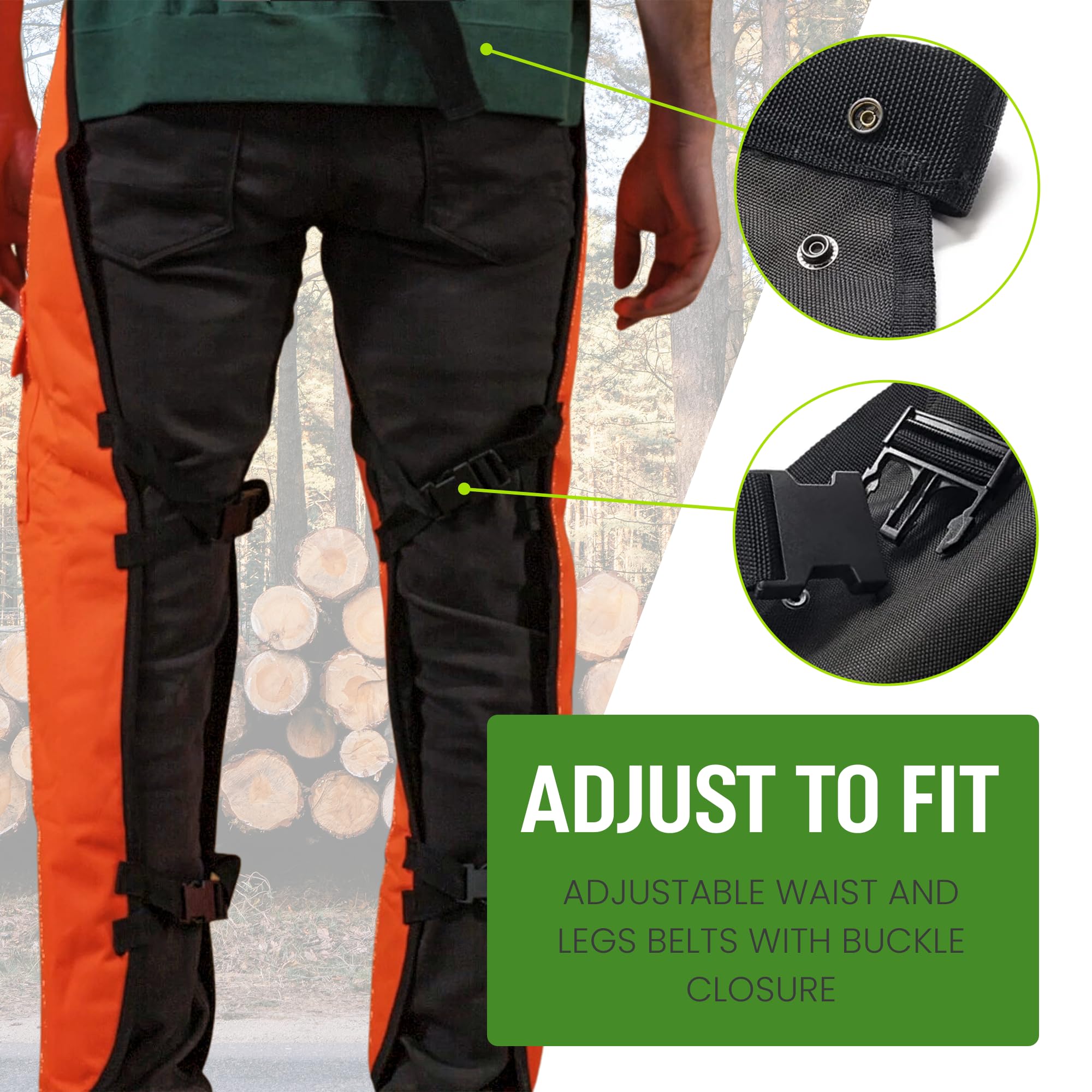 MGP SUPPLY leg strap detail keeping chaps fastened and ensuring stable, safe movement