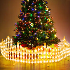 MGupzao front view of picket fence panels showing warm LEDs and decorative outline benefit